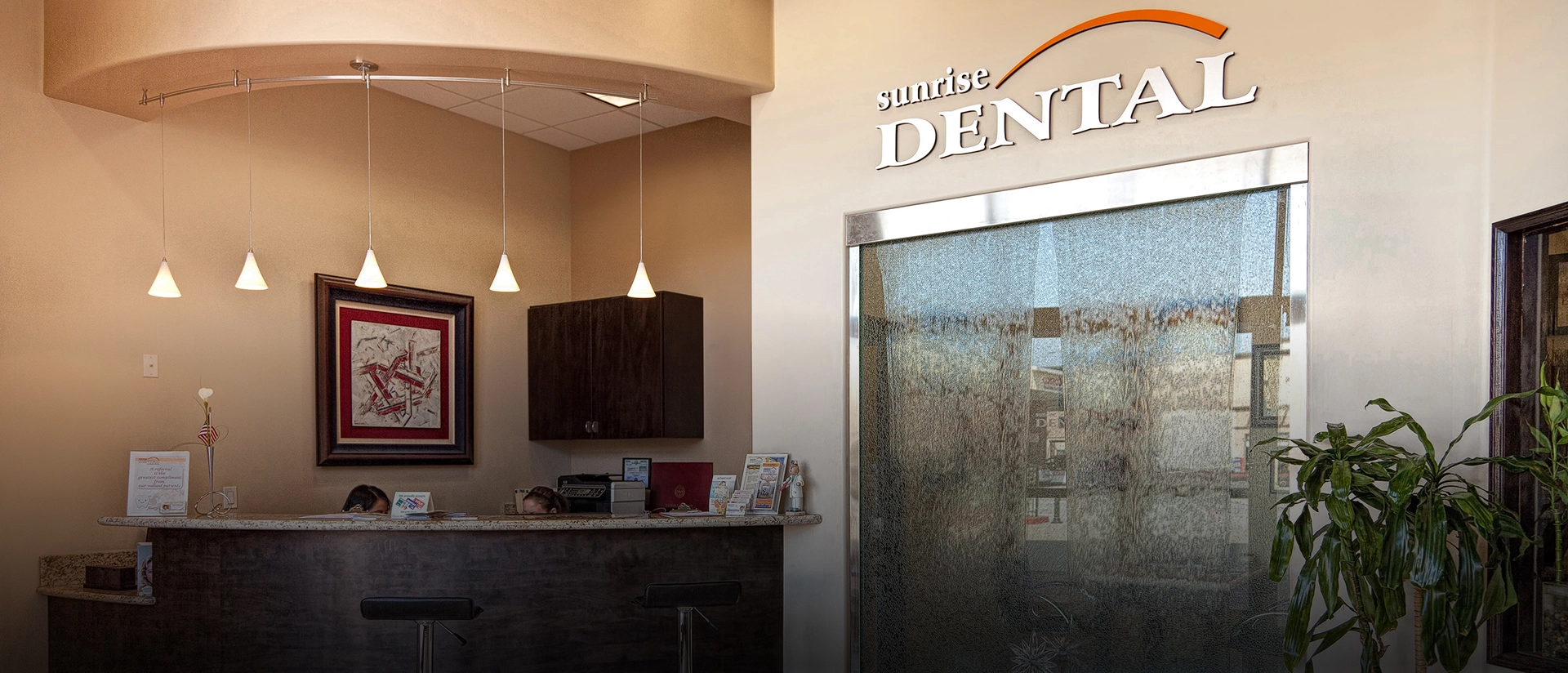 reception area at sunrise dental office in huntington beach