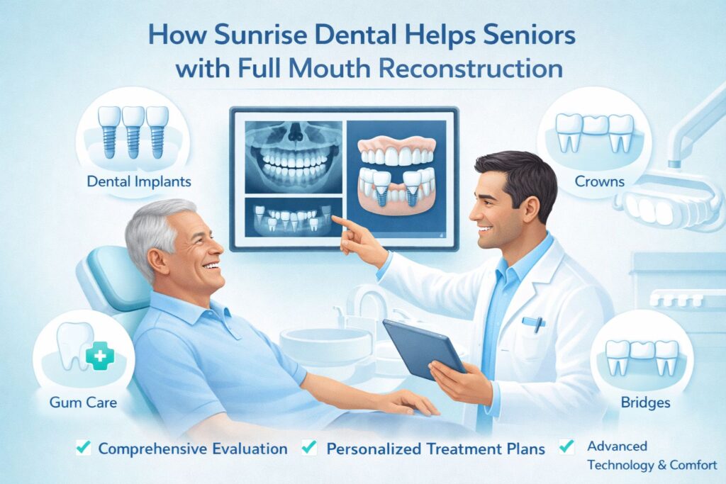 sunrise dental helps seniors with full mouth reconstruction